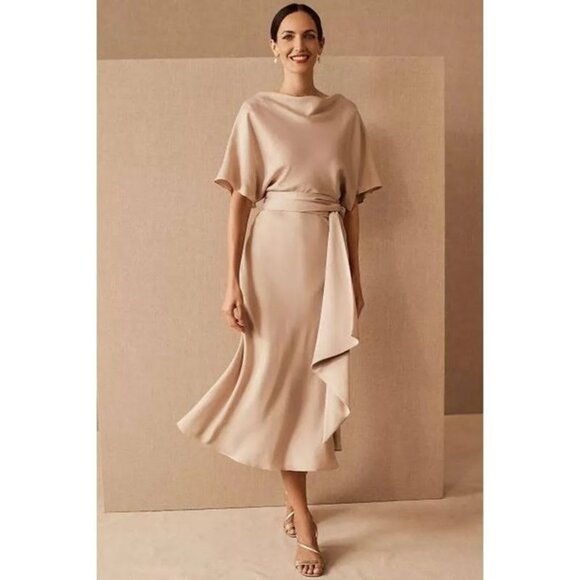 BHLDN Dresses & Skirts - BHLDN Olmsted Blush Satin Drape Dress